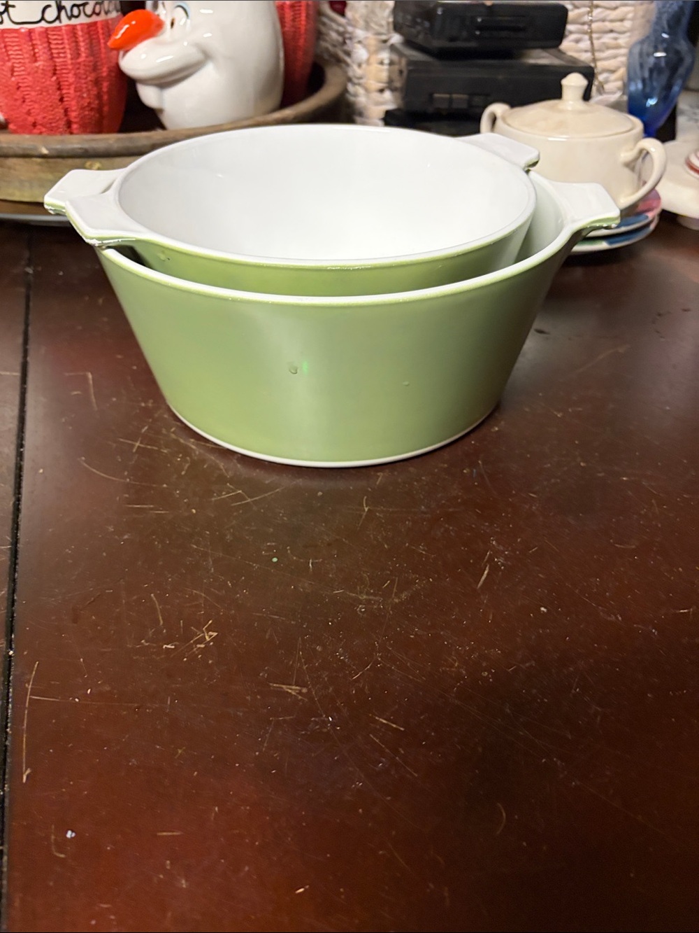 Corningware Green Round Ceramic Baking Dish with White Interior